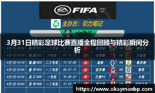 3月31日精彩足球比赛直播全程回顾与精彩瞬间分析