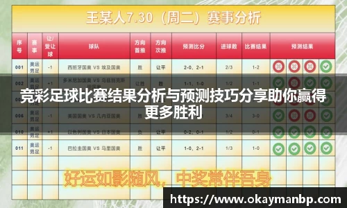 竞彩足球比赛结果分析与预测技巧分享助你赢得更多胜利