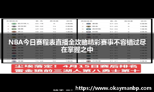 NBA今日赛程表直播全攻略精彩赛事不容错过尽在掌握之中