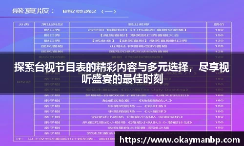 探索台视节目表的精彩内容与多元选择，尽享视听盛宴的最佳时刻
